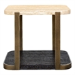 Pemberly Row Travertine Stone and Metal End Table in Espresso Oak
