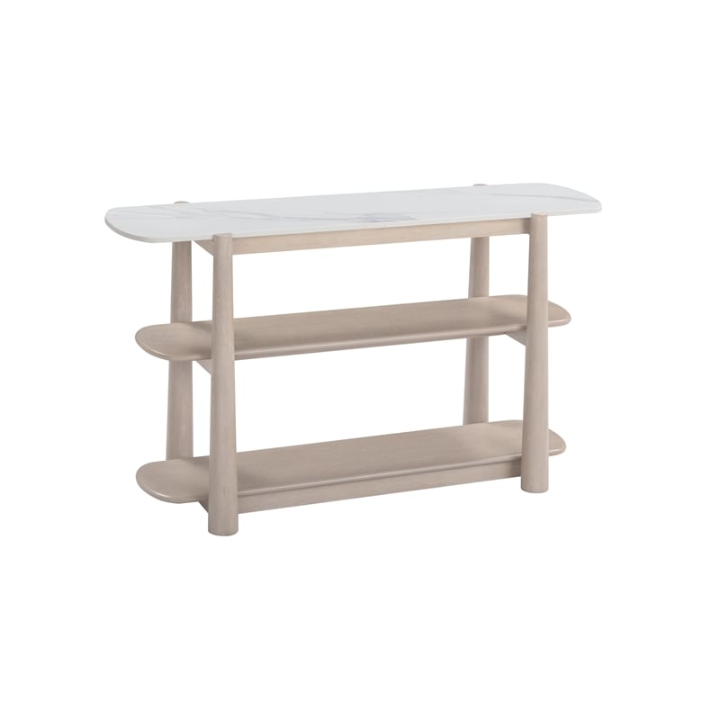 Pemberly Row Coastal White Marble Console Table in White Oak