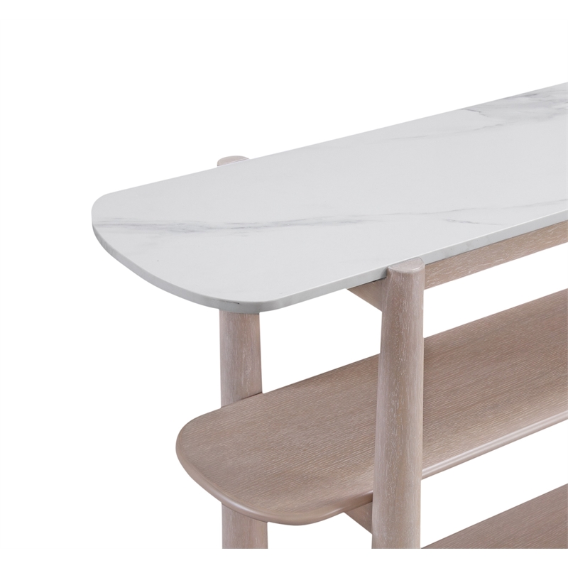 Pemberly Row Coastal White Marble Console Table in White Oak