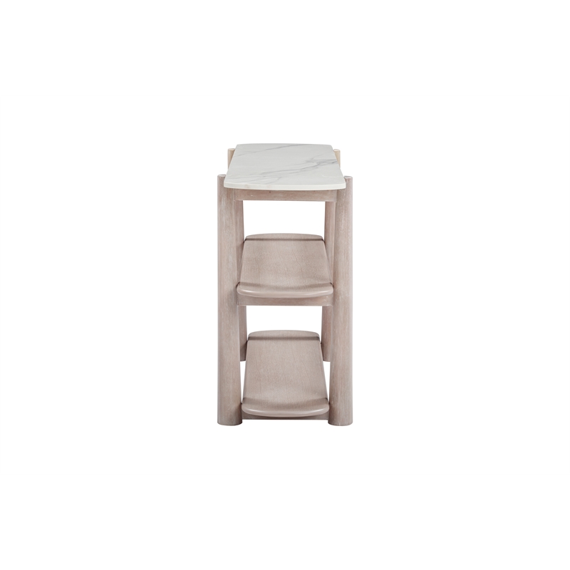Pemberly Row Coastal White Marble Console Table in White Oak