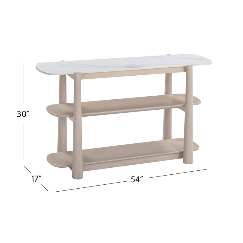 Pemberly Row Coastal White Marble Console Table in White Oak