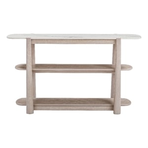Pemberly Row Coastal White Marble Console Table in White Oak