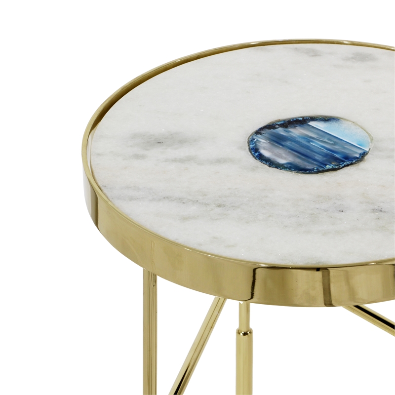 Pemberly Row Gold and White Marble Accent Table with Agate Inset