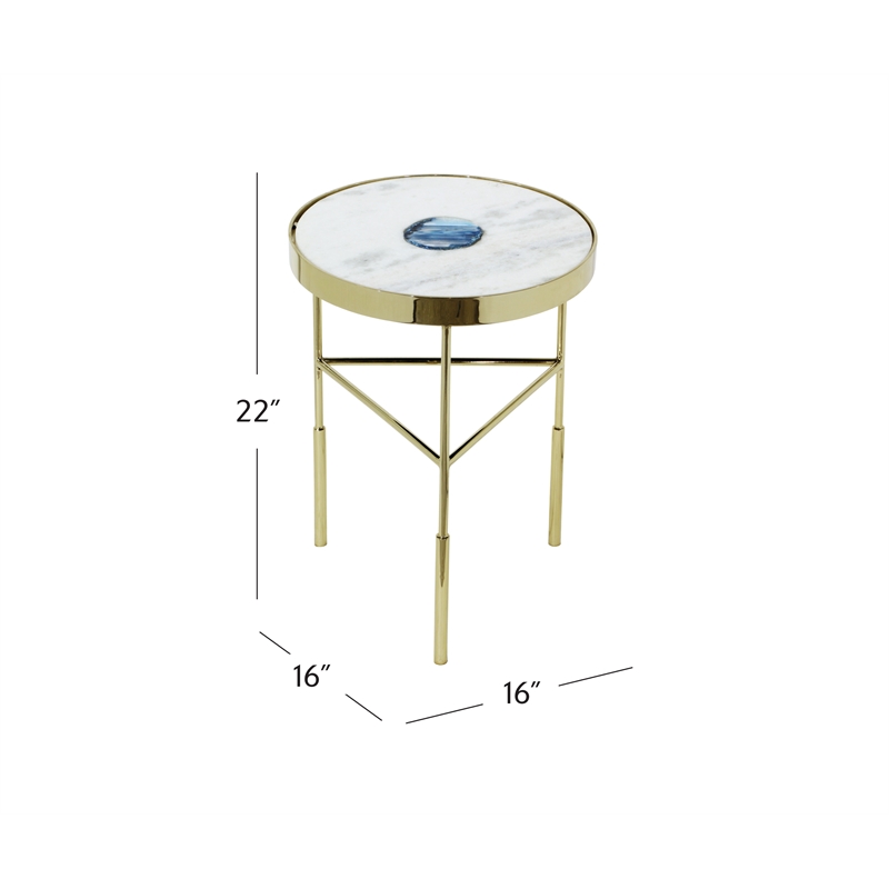 Pemberly Row Gold and White Marble Accent Table with Agate Inset