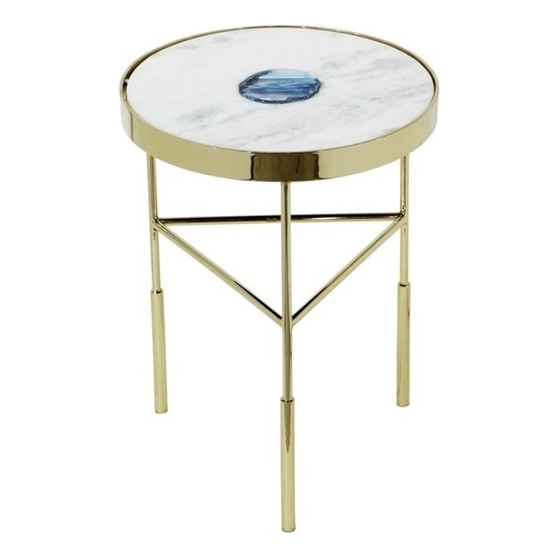 Pemberly Row Gold and White Marble Accent Table with Agate Inset