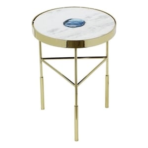 Pemberly Row Gold and White Marble Accent Table with Agate Inset