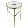 Pemberly Row Gold and White Marble Accent Table with Agate Inset