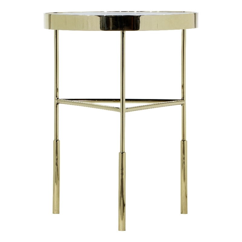Pemberly Row Gold and White Marble Accent Table with Agate Inset