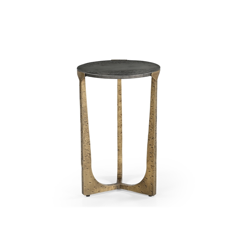 Pemberly Row Modern Hammered Metal Accent Table in Antique Brass