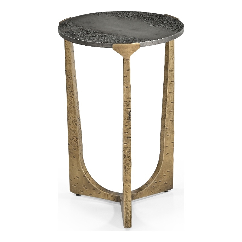 Pemberly Row Modern Hammered Metal Accent Table in Antique Brass