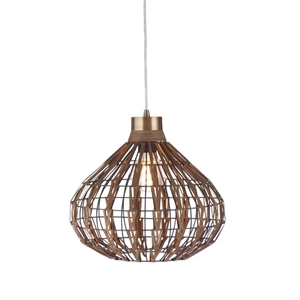 Pemberly Row Modern Rattan Pendant Lamp in Dark Brown and Brass