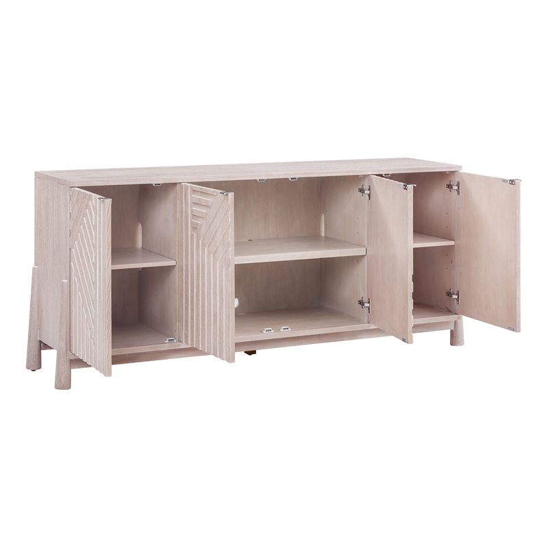Pemberly Row Modern Coastal 4-Door Server in Ceruse White Oak