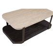Pemberly Row Travertine Stone and Metal Coffee Table in Espresso Oak