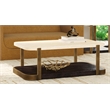Pemberly Row Travertine Stone and Metal Coffee Table in Espresso Oak