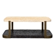 Pemberly Row Travertine Stone and Metal Coffee Table in Espresso Oak