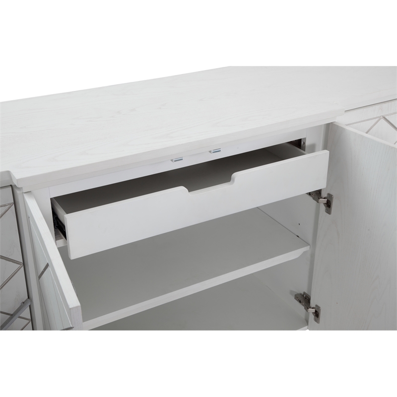 Pemberly Row 4-Door Rubberwood and Oak Veneer Server in White