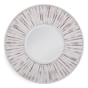 Pemberly Row Round Weathered Radial Wall Mirror in White Wash