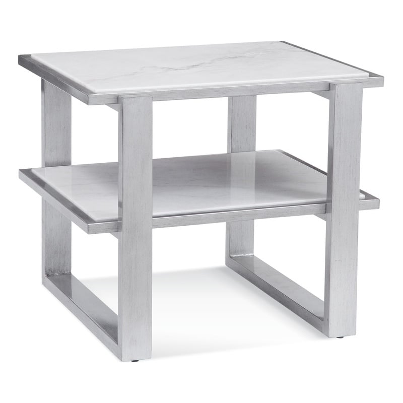 Pemberly Row Modern Square White Marble End Table in Silver Frame
