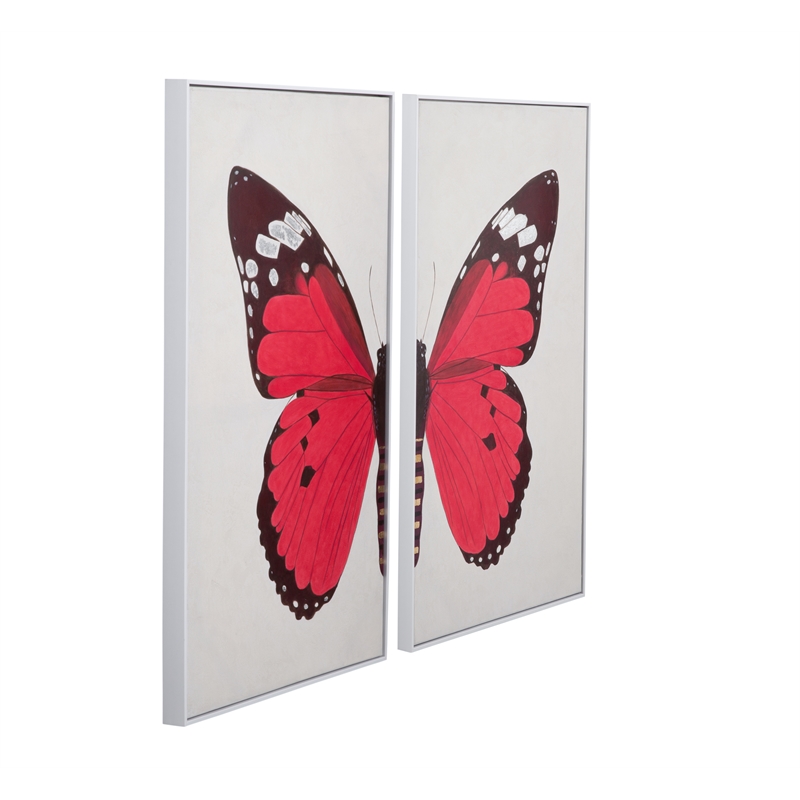 Pemberly Row Hand Painted Diptych Framed Canvas Set of 2 in Red