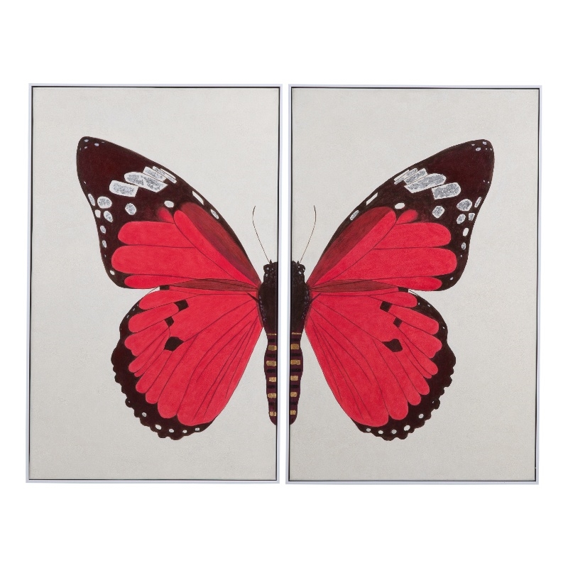 Pemberly Row Hand Painted Diptych Framed Canvas Set of 2 in Red