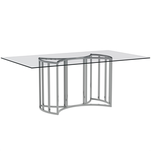 Pemberly Row Modern 76&quotx44&quot Glass Top Dining Table in Chrome Steel
