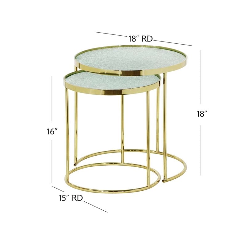 Pemberly Row Crackled Glass and Metal Round Nesting Tables in Gold