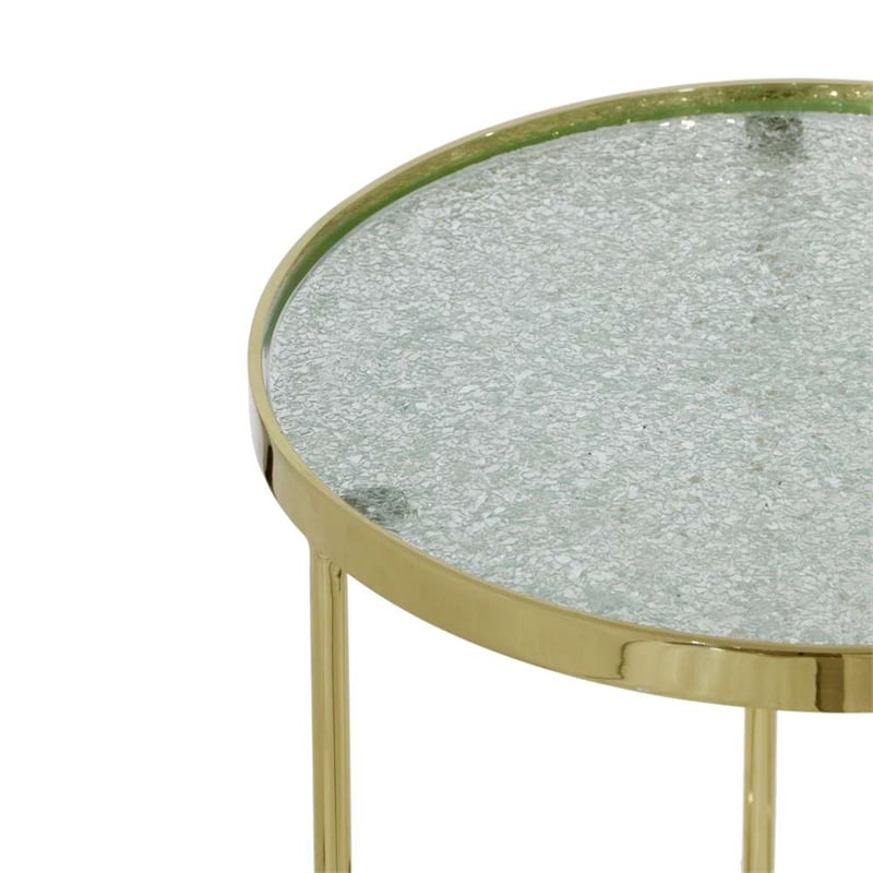 Pemberly Row Crackled Glass and Metal Round Nesting Tables in Gold