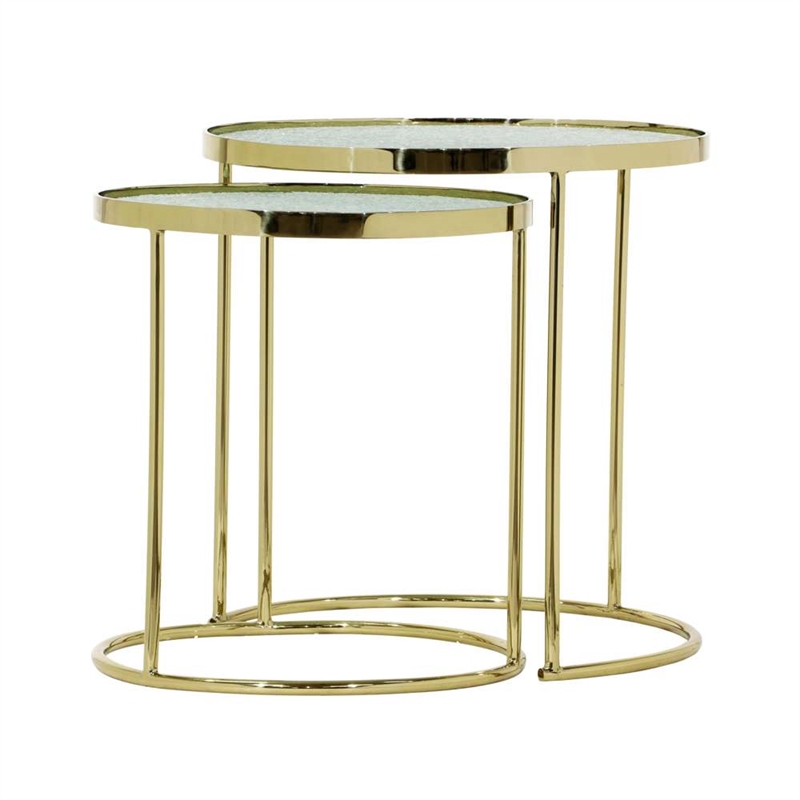 Pemberly Row Crackled Glass and Metal Round Nesting Tables in Gold