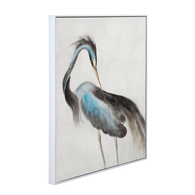 Pemberly Row Heron Oil and Acrylic Canvas Art in White Frame