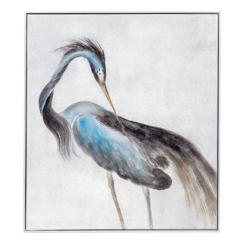 Pemberly Row Heron Oil and Acrylic Canvas Art in White Frame