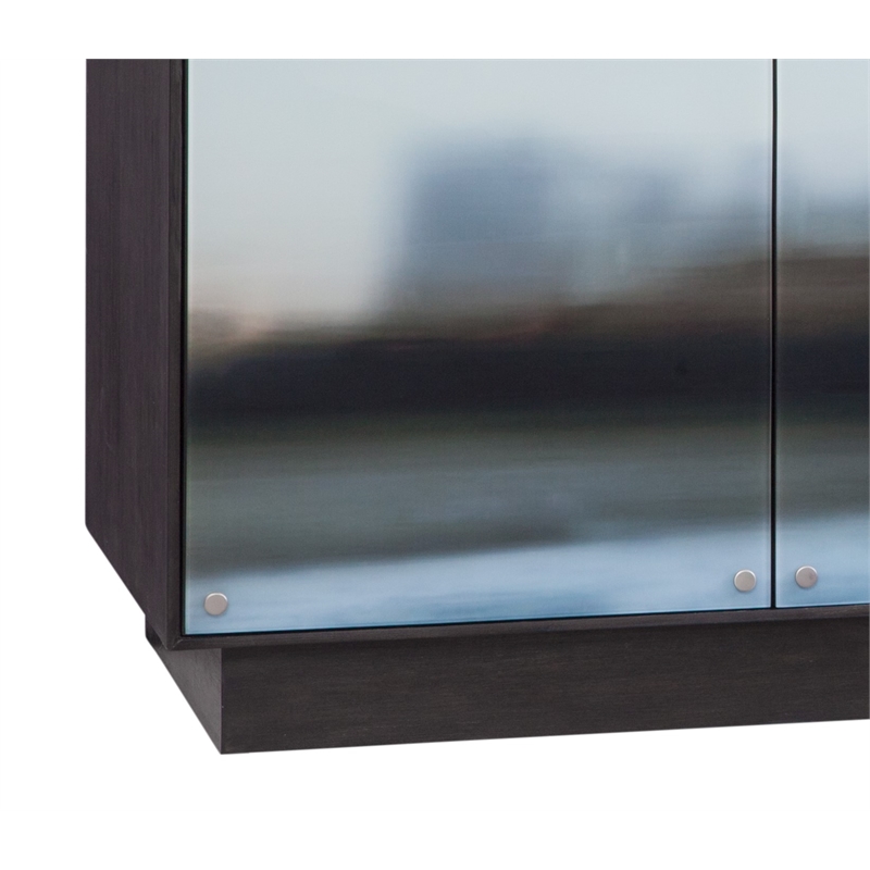 Pemberly Row Hardwood Server with Glass Doors in Dark Brown Oak