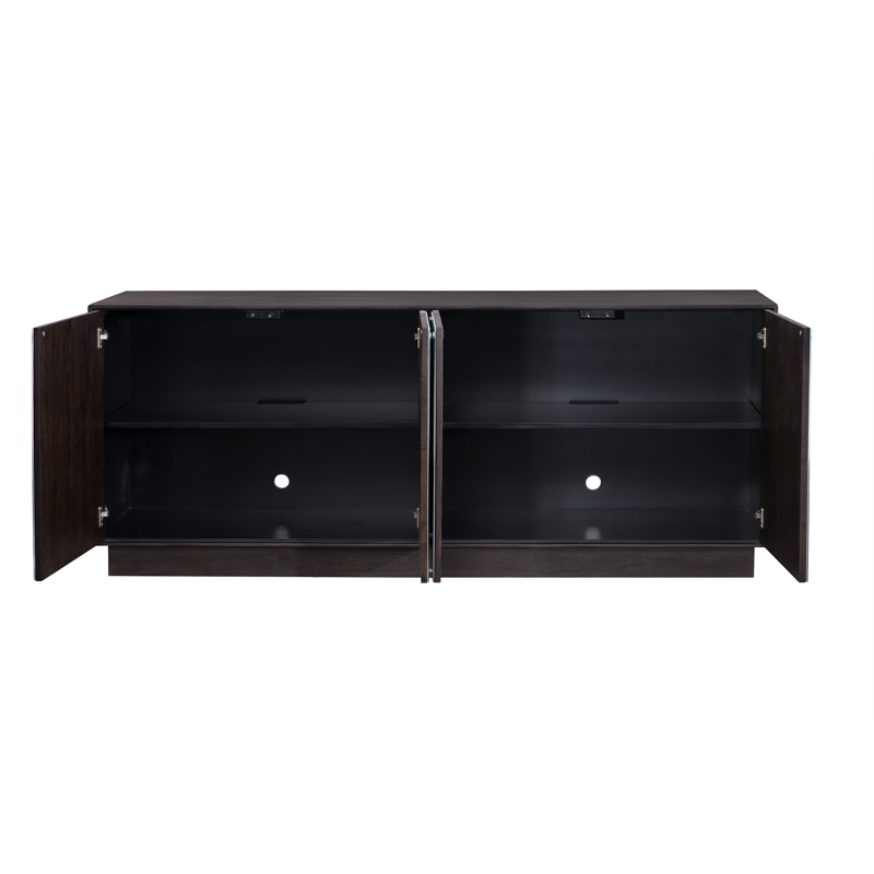 Pemberly Row Hardwood Server with Glass Doors in Dark Brown Oak