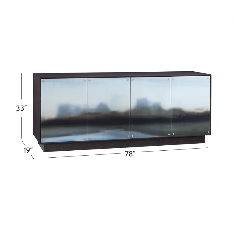 Pemberly Row Hardwood Server with Glass Doors in Dark Brown Oak