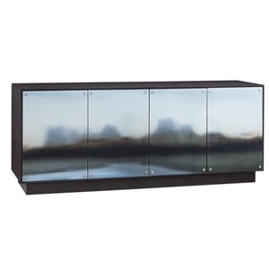 Pemberly Row Hardwood Server with Glass Doors in Dark Brown Oak