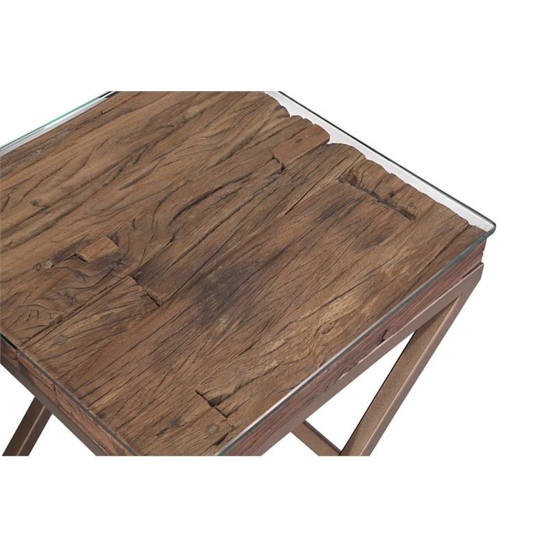 Pemberly Row Modern Reclaimed Wood and Metal End Table in Bronze