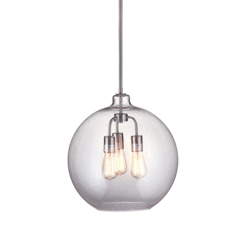 Pemberly Row Modern Blown Glass Globe Pendant in Brushed Nickel