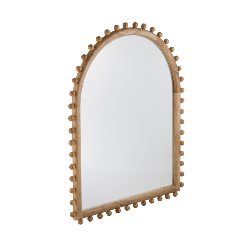 Pemberly Row Boho Wood Wall Mirror with Knob Accents in Natural