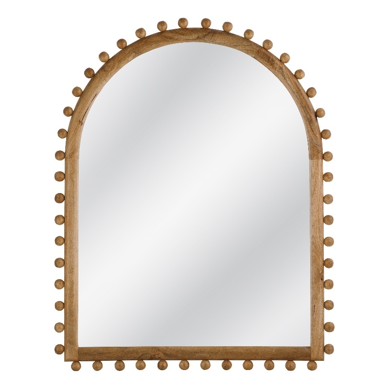 Pemberly Row Boho Wood Wall Mirror with Knob Accents in Natural