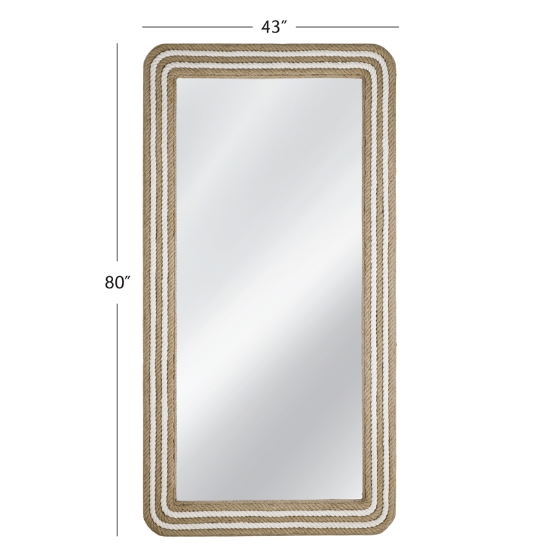 Pemberly Row Modern Coastal Rope Floor Mirror in White and Natural