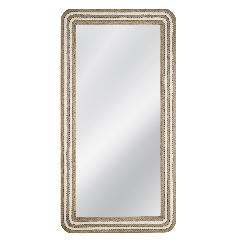 Pemberly Row Modern Coastal Rope Floor Mirror in White and Natural