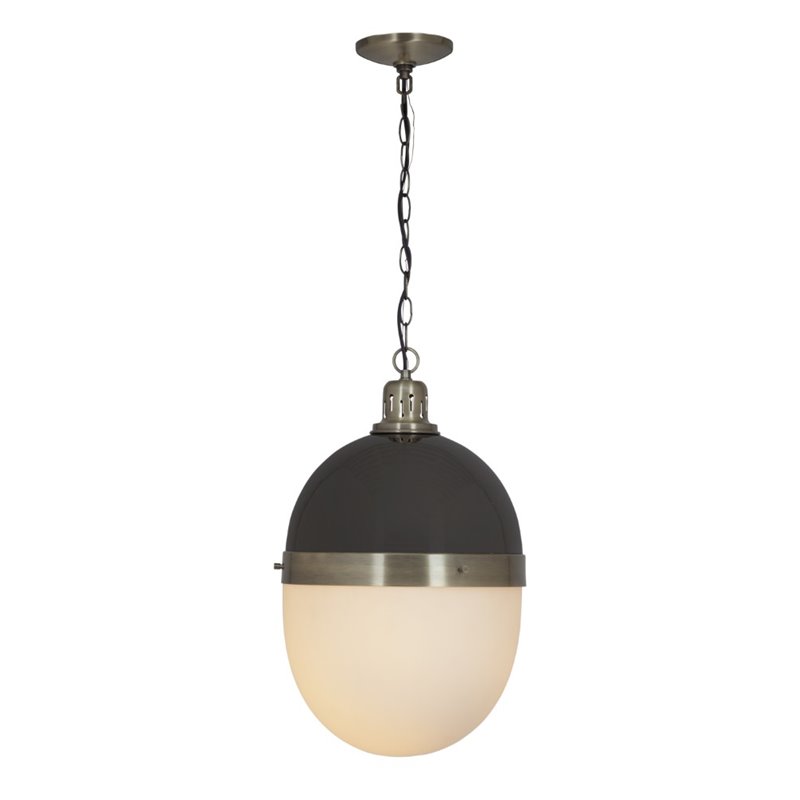 Pemberly Row Frosted Glass Acorn Pendant in Antique Brass and Black