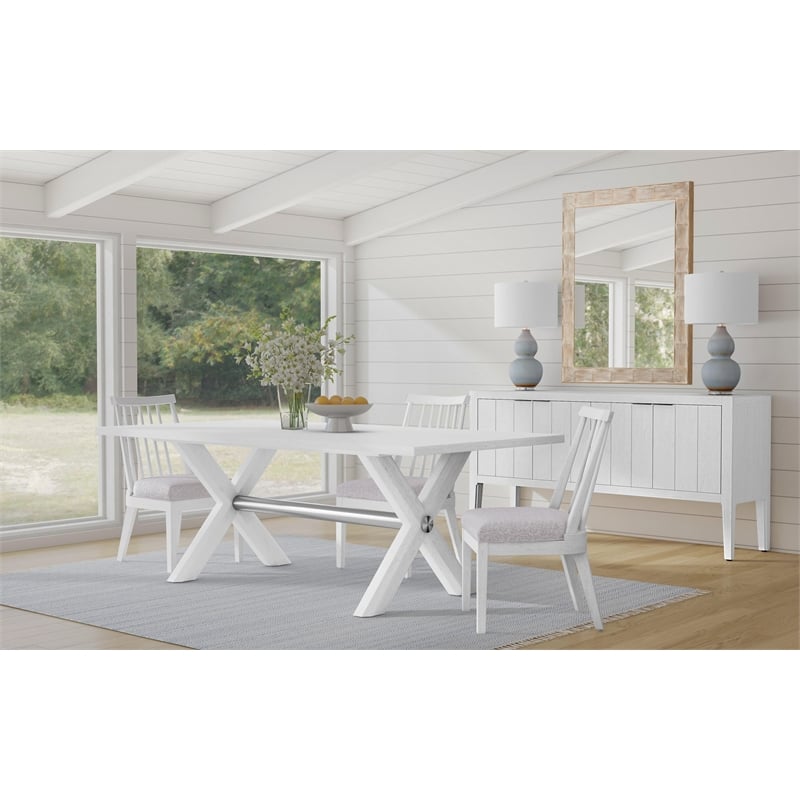 Pemberly Row Modern Coastal X-Frame Dining Table in White Oak