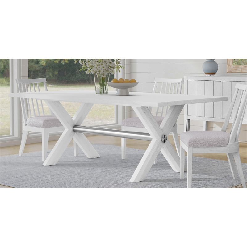 Pemberly Row Modern Coastal X-Frame Dining Table in White Oak