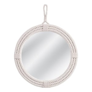 Pemberly Row Round Coastal Wall Mirror with White Rope Frame