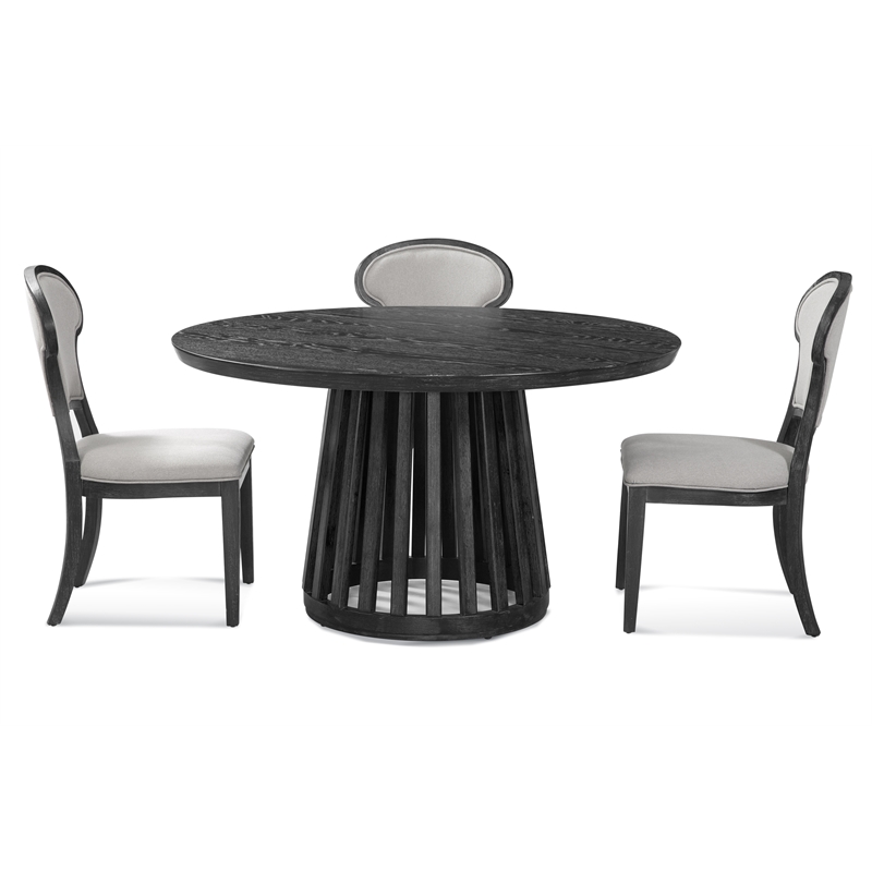 Pemberly Row Contemporary Round Slat Base Dining Table in Black