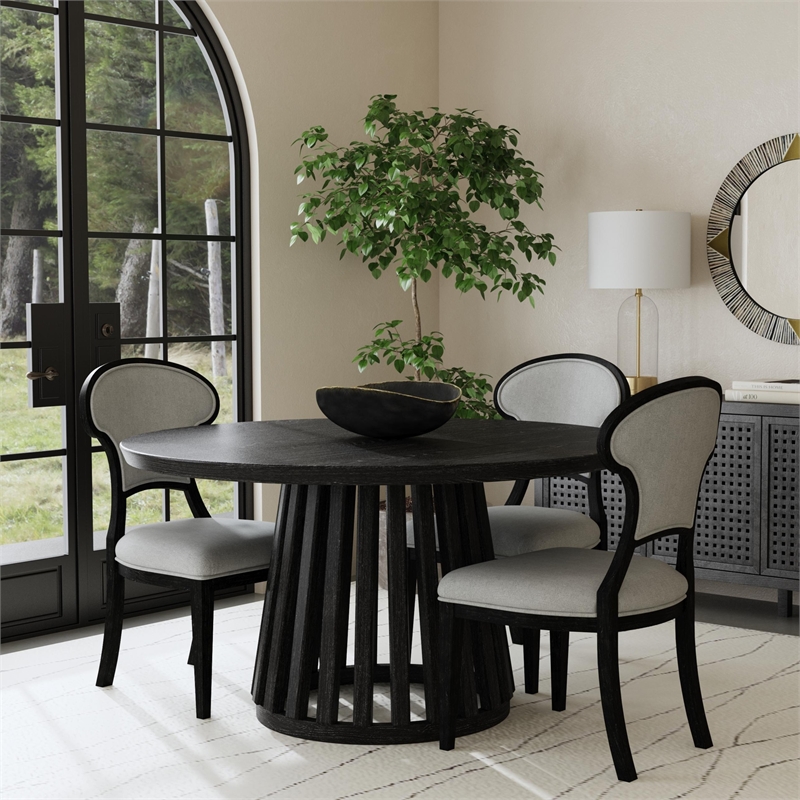 Pemberly Row Contemporary Round Slat Base Dining Table in Black