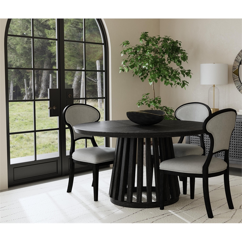 Pemberly Row Contemporary Round Slat Base Dining Table in Black