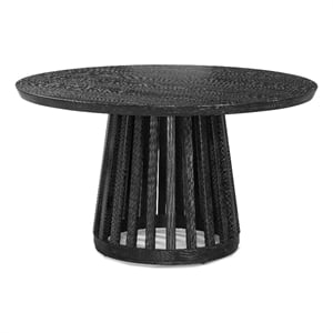 Pemberly Row Contemporary Round Slat Base Dining Table in Black