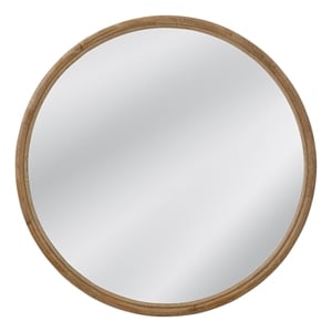 Pemberly Row 48&quot Round Boho Rattan Wall Mirror in Natural Brown