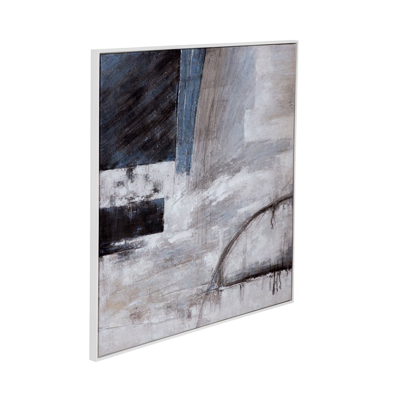 Pemberly Row Abstract Hand Painted Canvas Art in White Frame